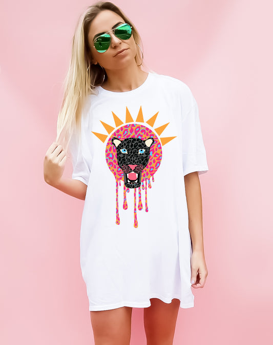 Black Leopard Tiger Drip Tshirt In White