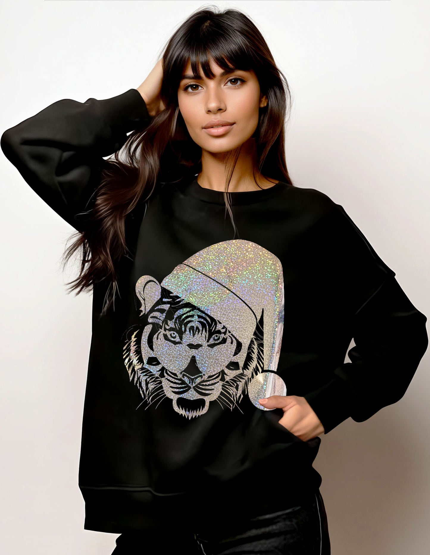 Yuletide Tiger Sweatshirt In Black