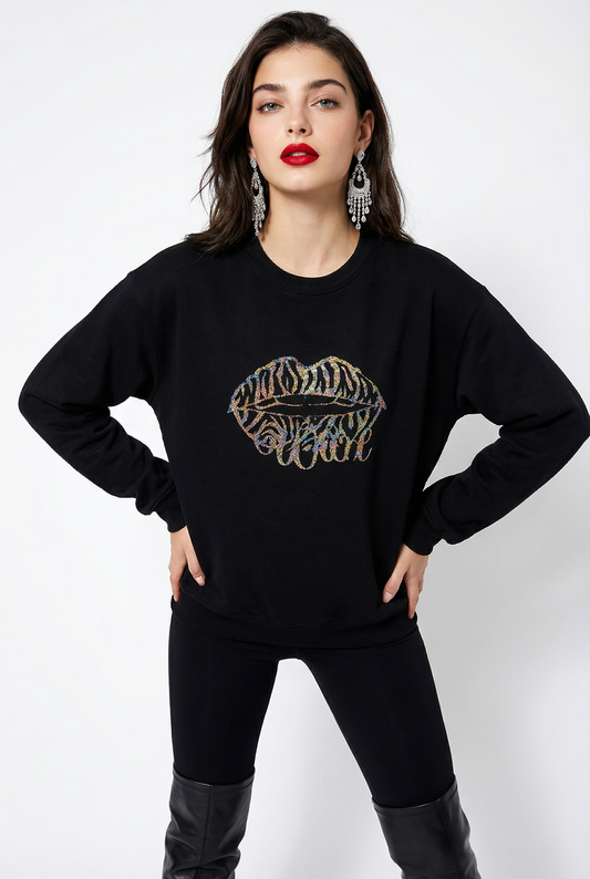 Wild Zebra Print Gold Print Jumper In Black