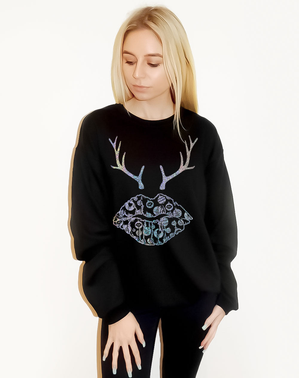 Festive Bauble and Blitzen Kiss Black Christmas Sweater