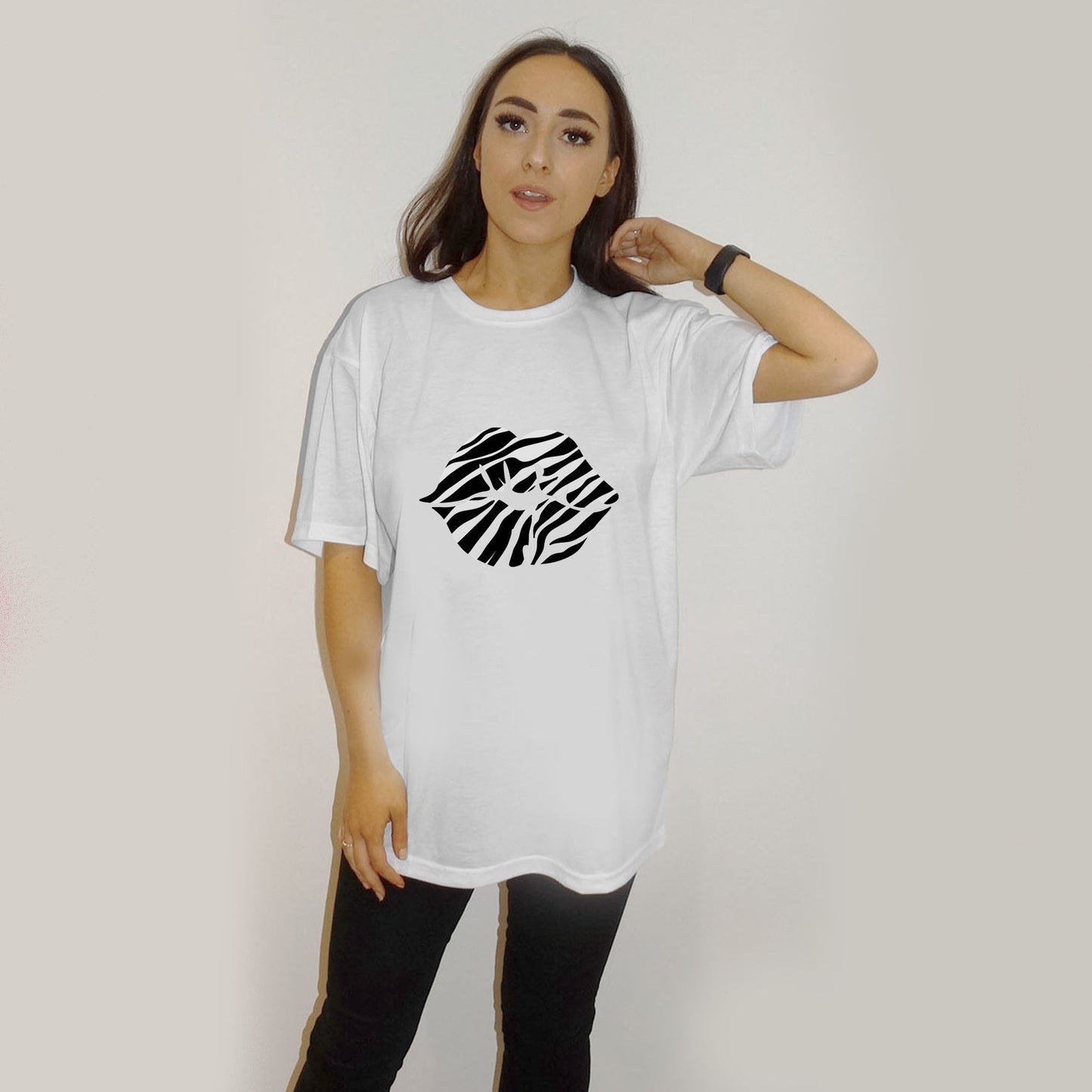 White Tshirt With Zebra Lip Motif