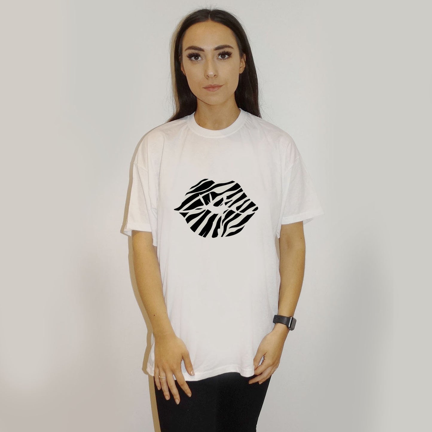 White Tshirt With Zebra Lip Motif