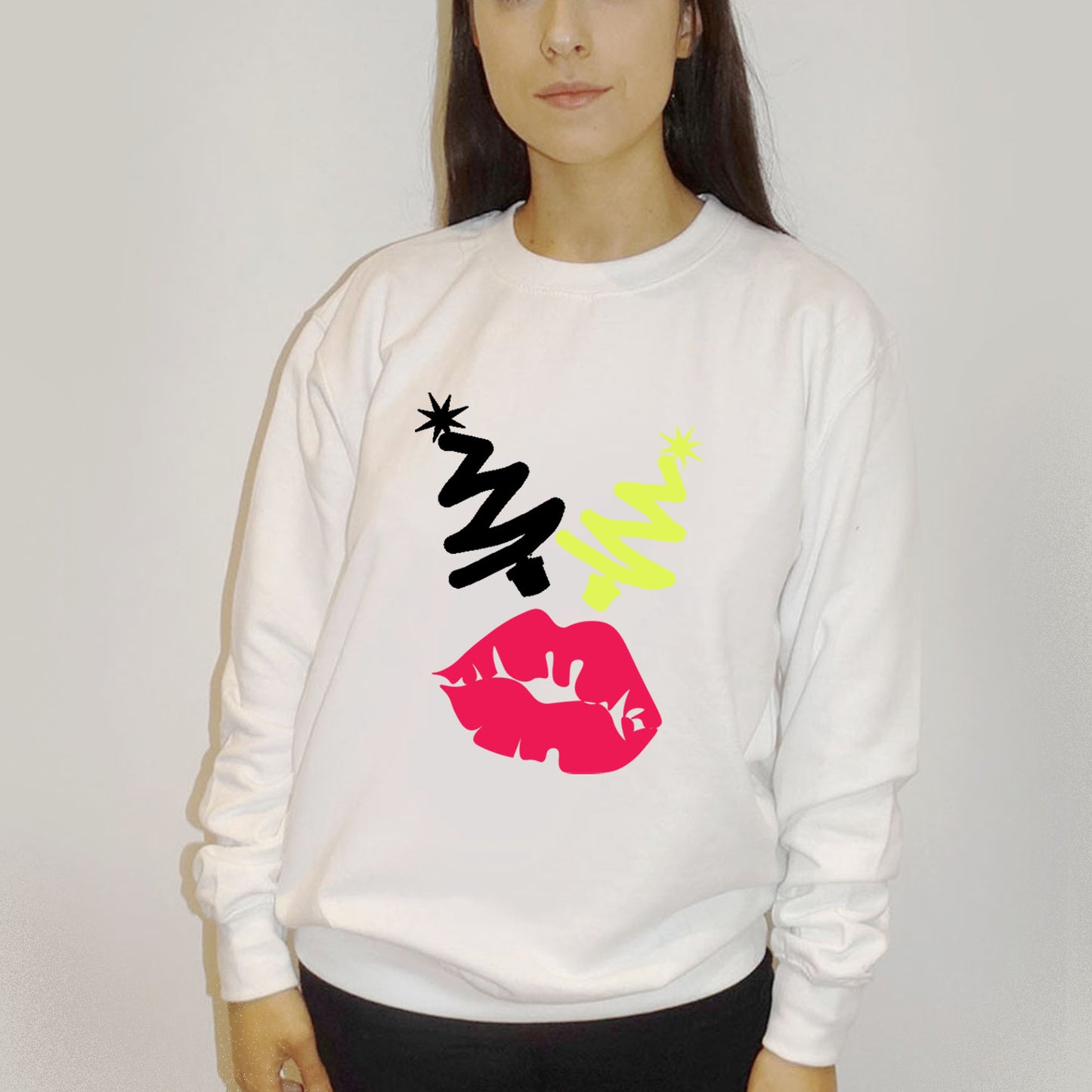 White Christmas Jumper With Multi Tree Graphic Lip Print