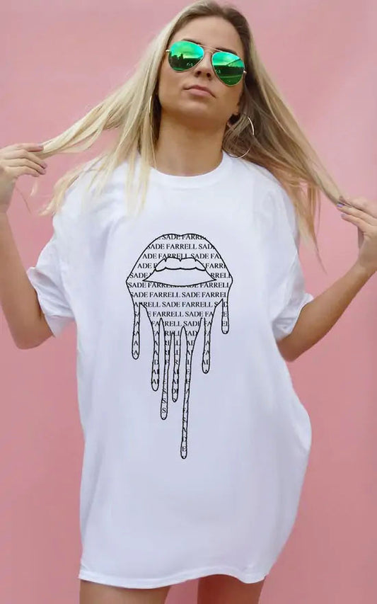 Personalised Lip Drip Oversized White Tshirt Dress