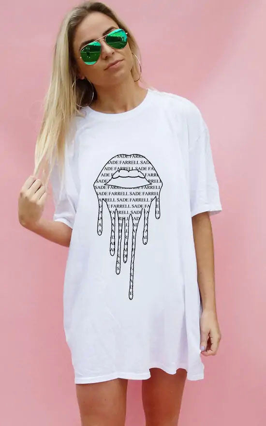 Personalised Lip Drip Oversized White Tshirt Dress