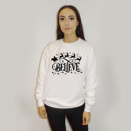 Believe Christmas Black Print Jumper In White