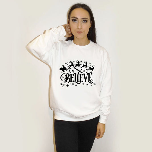 Believe Christmas Black Print Jumper In White