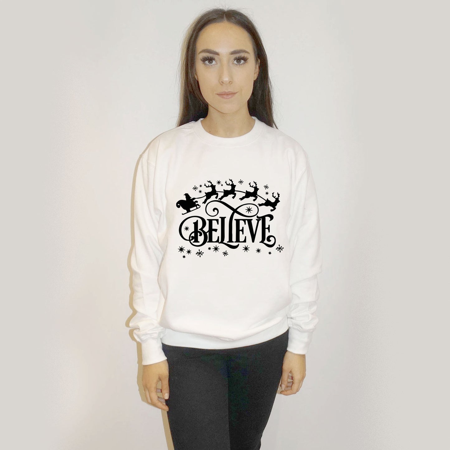 Believe Christmas Black Print Jumper In White