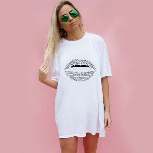 Lip Text Print Tshirt In White