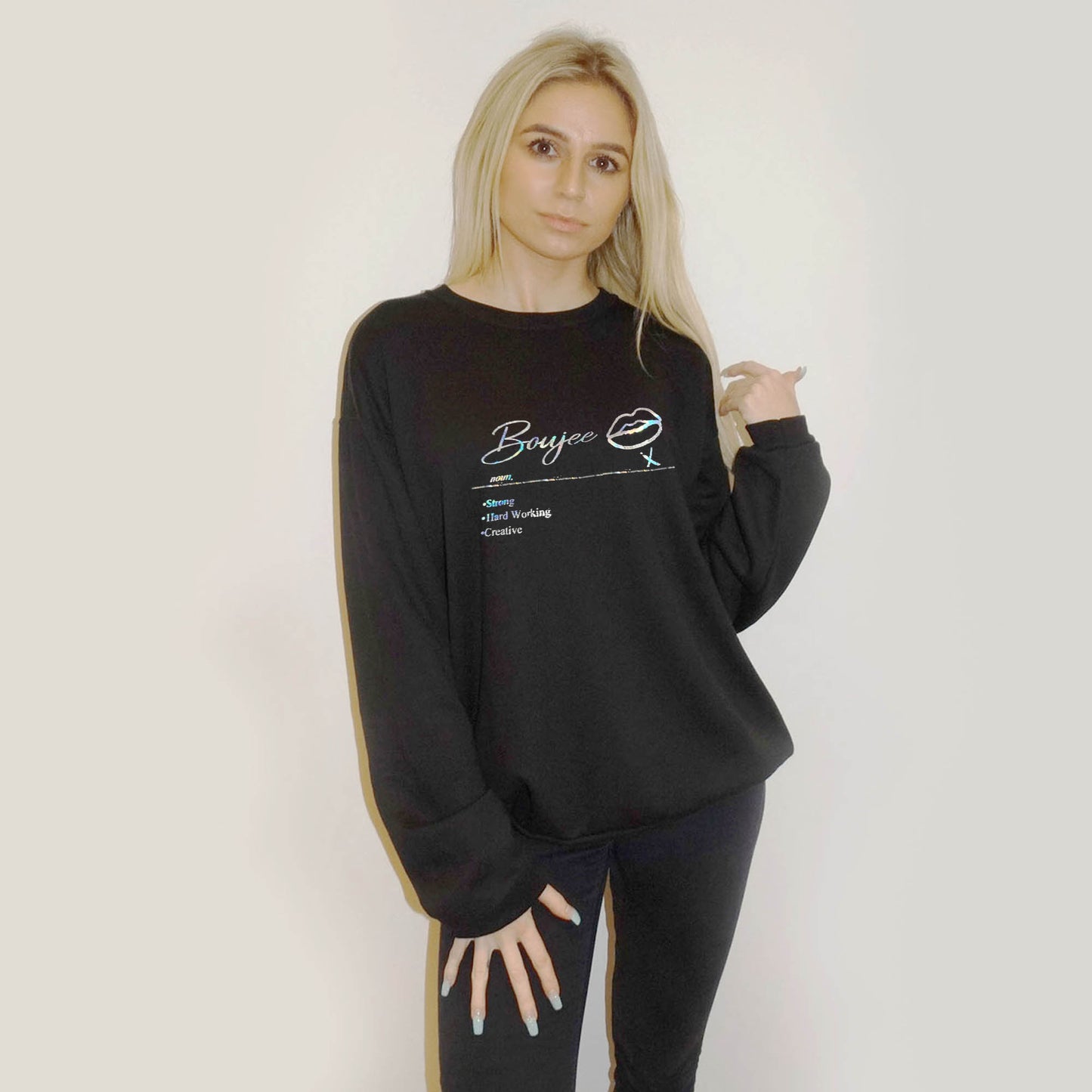 Boujee Silver Print Jumper In Black