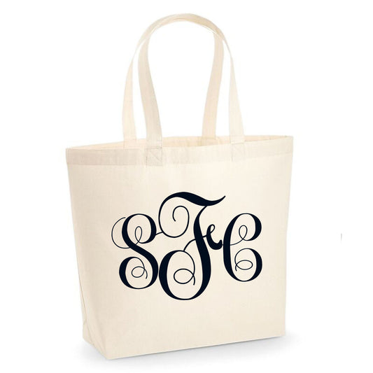 Personalised Monogram Black Print Tote Bag In Cream