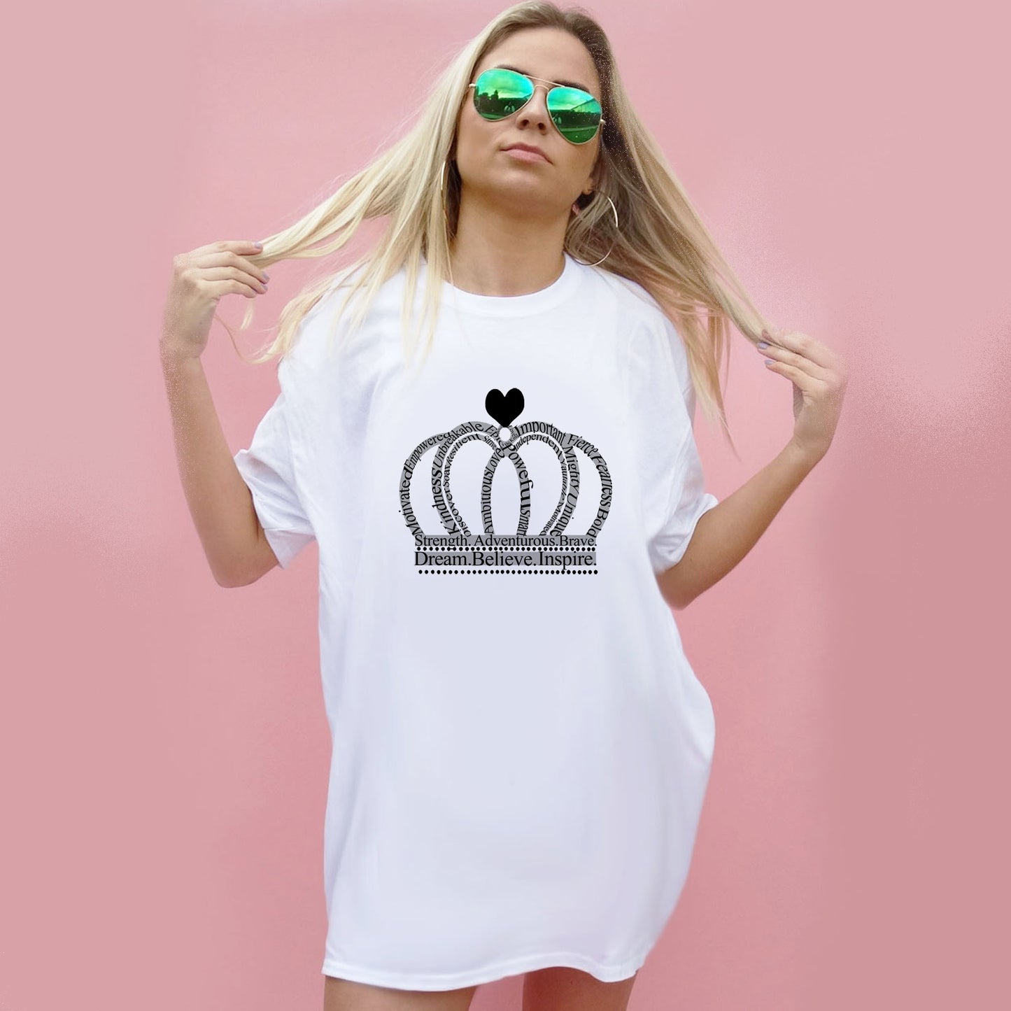 Grey Crown Words Print Tshirt In White