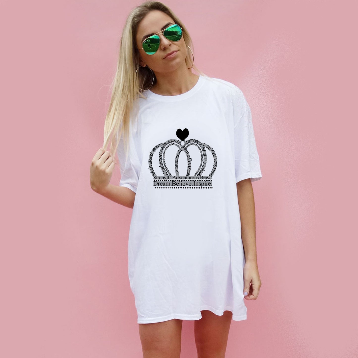 Grey Crown Words Print Tshirt In White