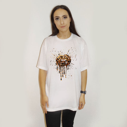 Leopard Drip Splat Lip Print Tshirt In White