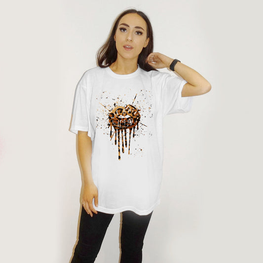 Leopard Drip Splat Lip Print Tshirt In White