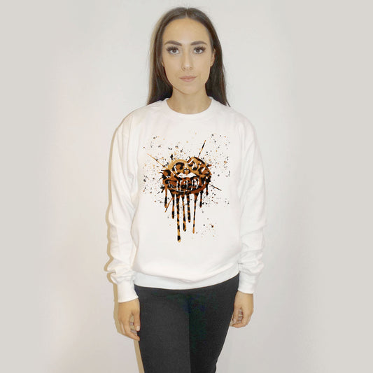 Leopard Drip Splat Lip Print Jumper In White