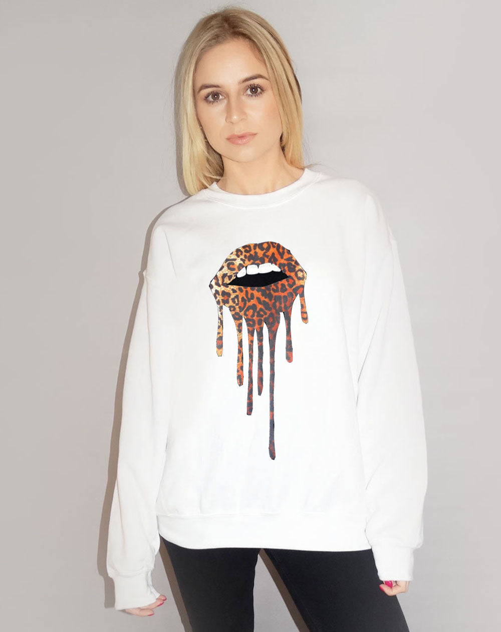 Jumper In White Leopard Lip Drip