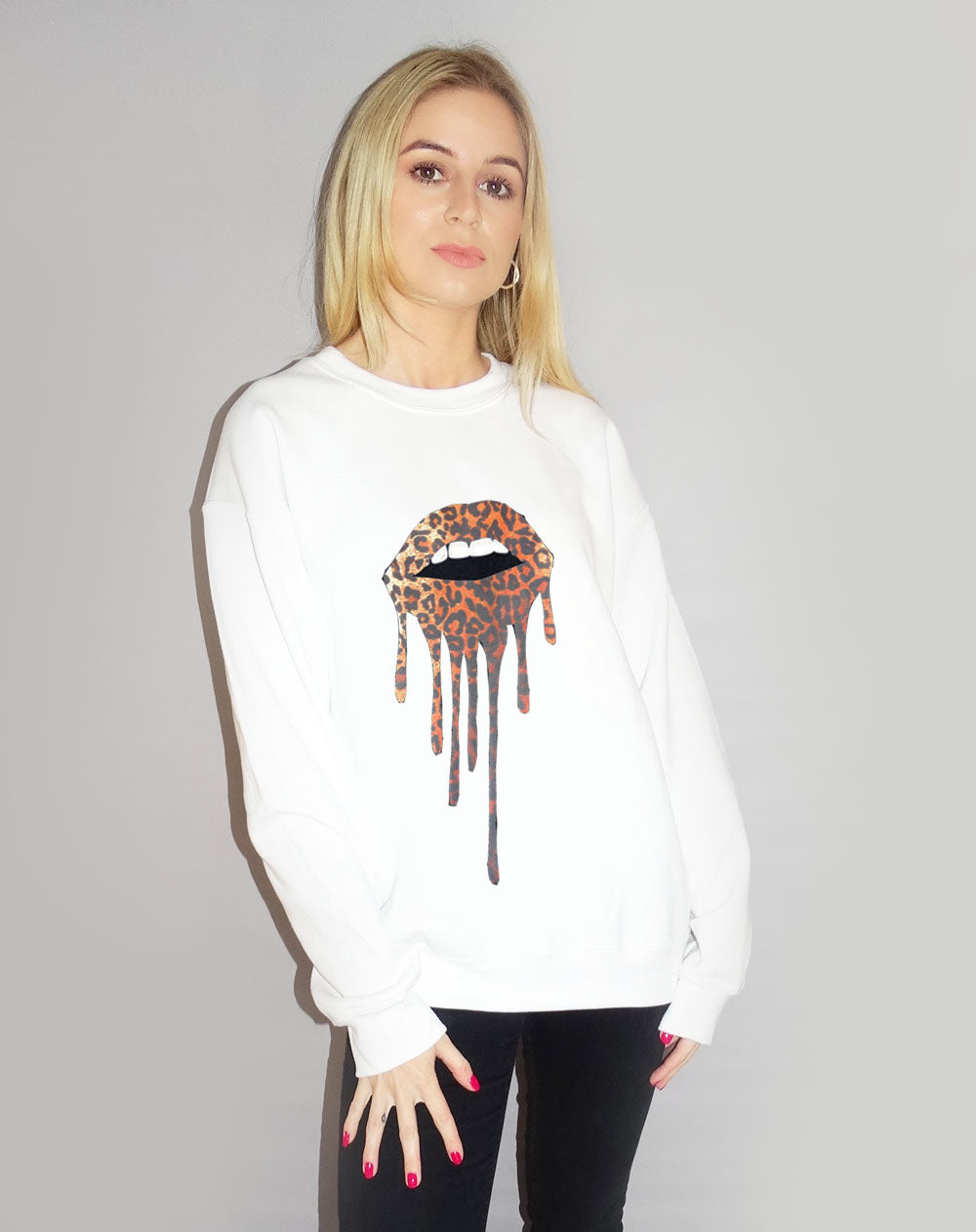 Jumper In White Leopard Lip Drip