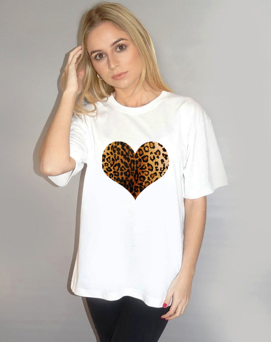 Leopard Heart Tshirt in White