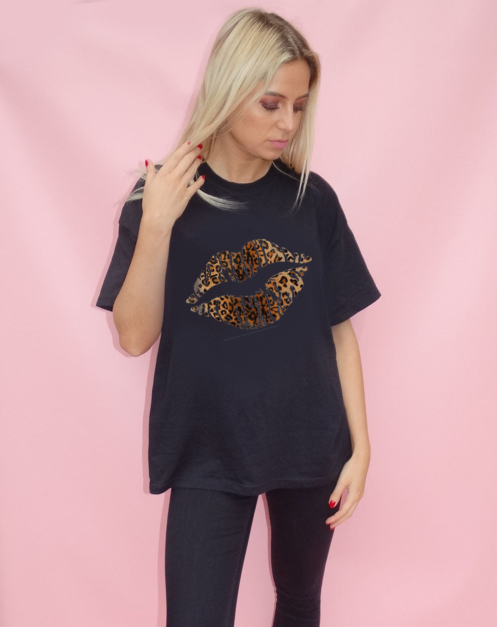 Leopard Lip Motif Top In Black