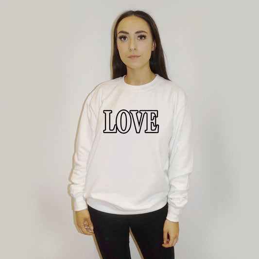 Love Black Print Outline Print Oversized Jumper In White