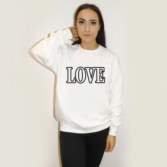 Love Black Print Outline Print Oversized Jumper In White