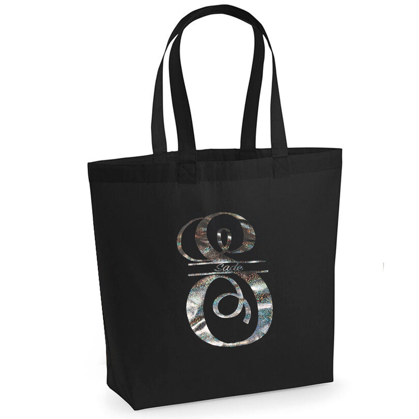 Personalised Monogram Initial Silver Print Tote In Black