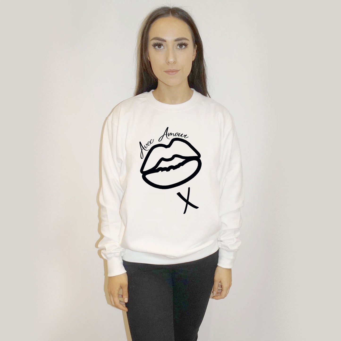 With Love Lip Print Oversize Jumper In White