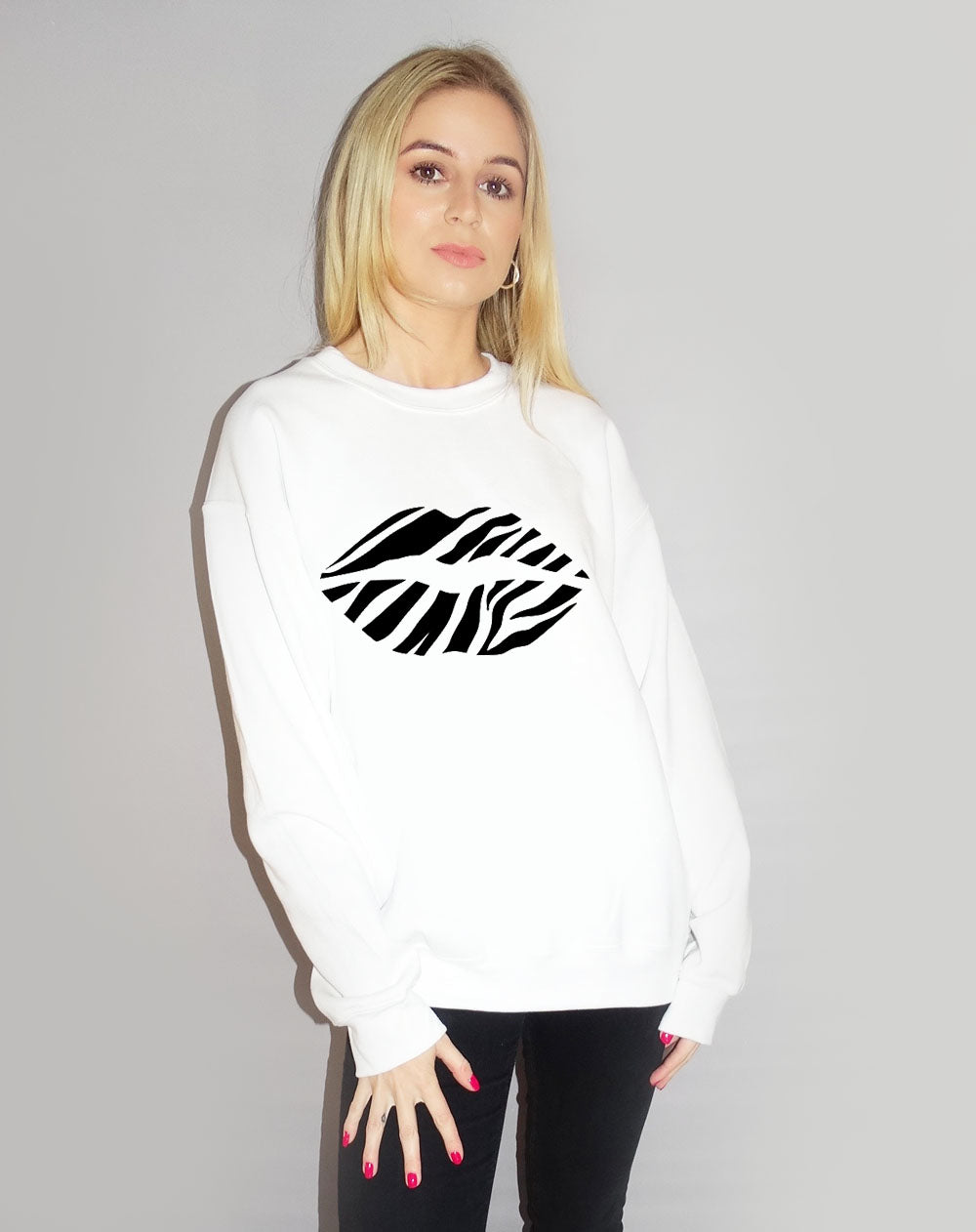 Zebra Lip Jumper In White