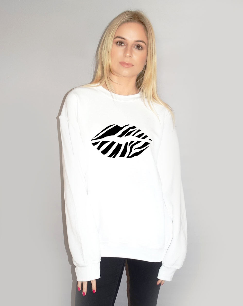 Zebra Lip Jumper In White