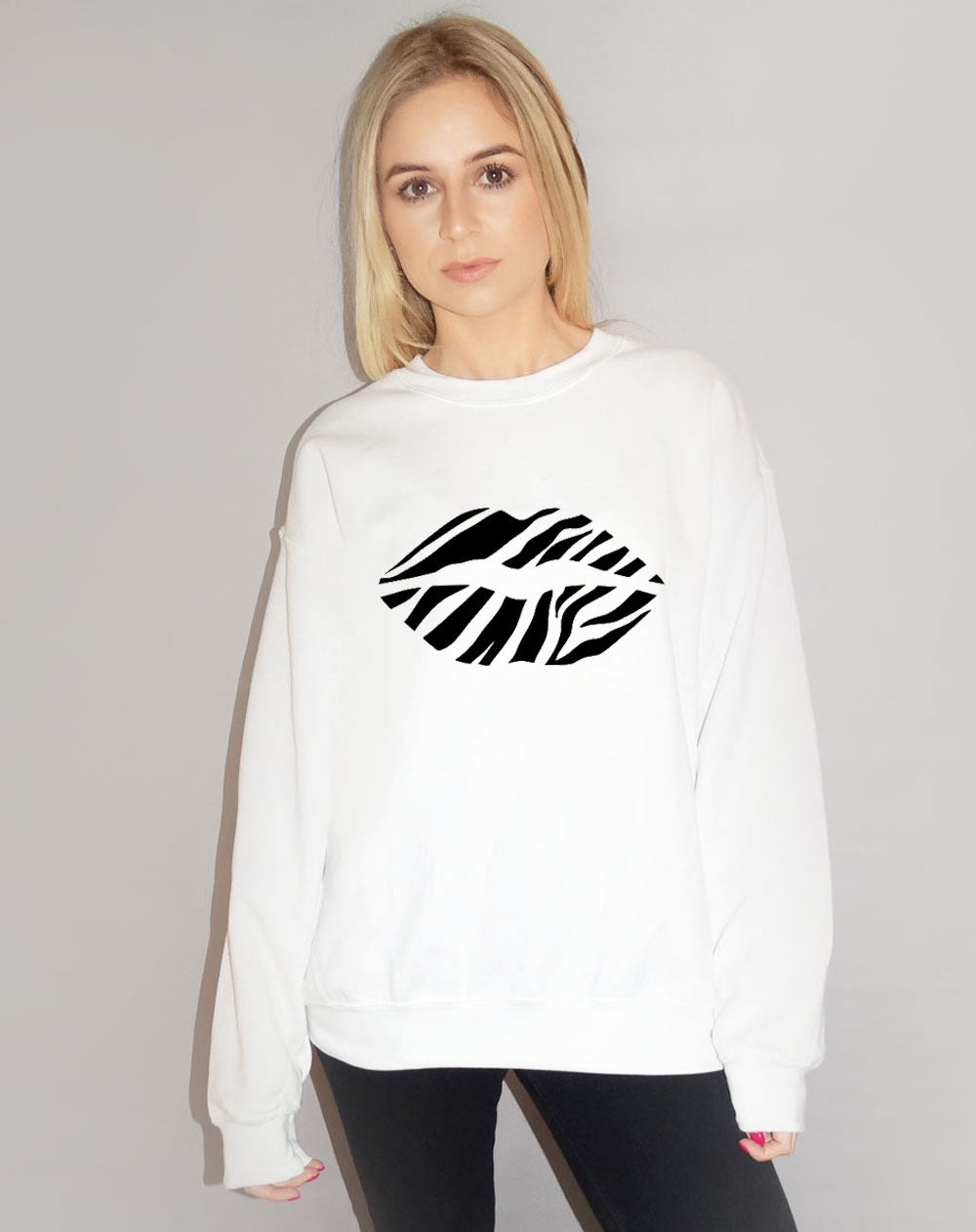 Zebra Lip Jumper In White