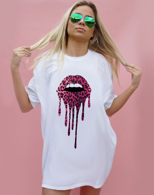 Pink Leopard Lip Drip Tee