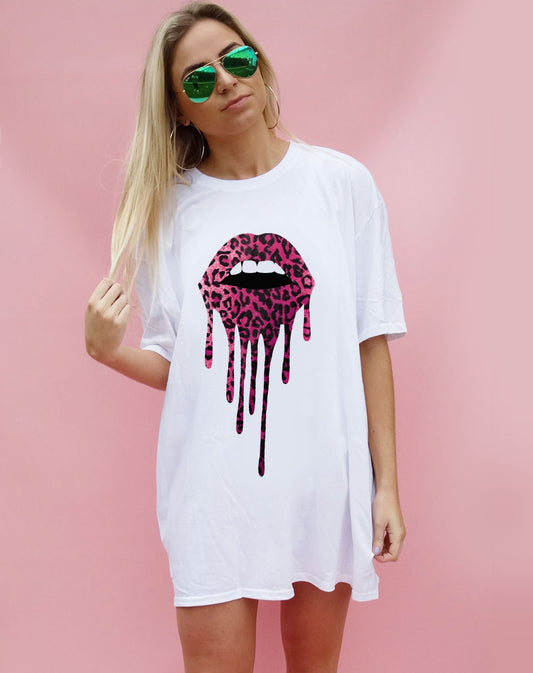 Pink Leopard Lip Drip Tee