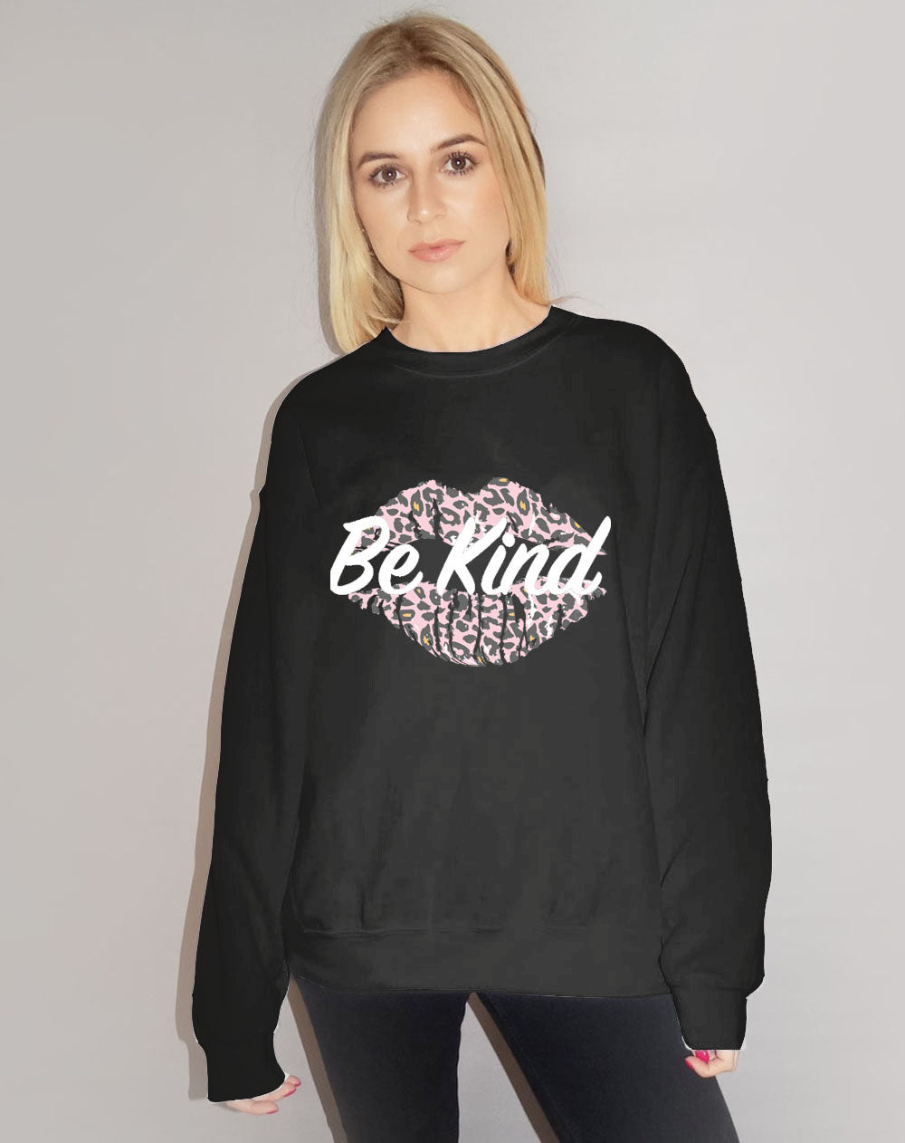 Be Kind Leopard Kiss Black Jumper