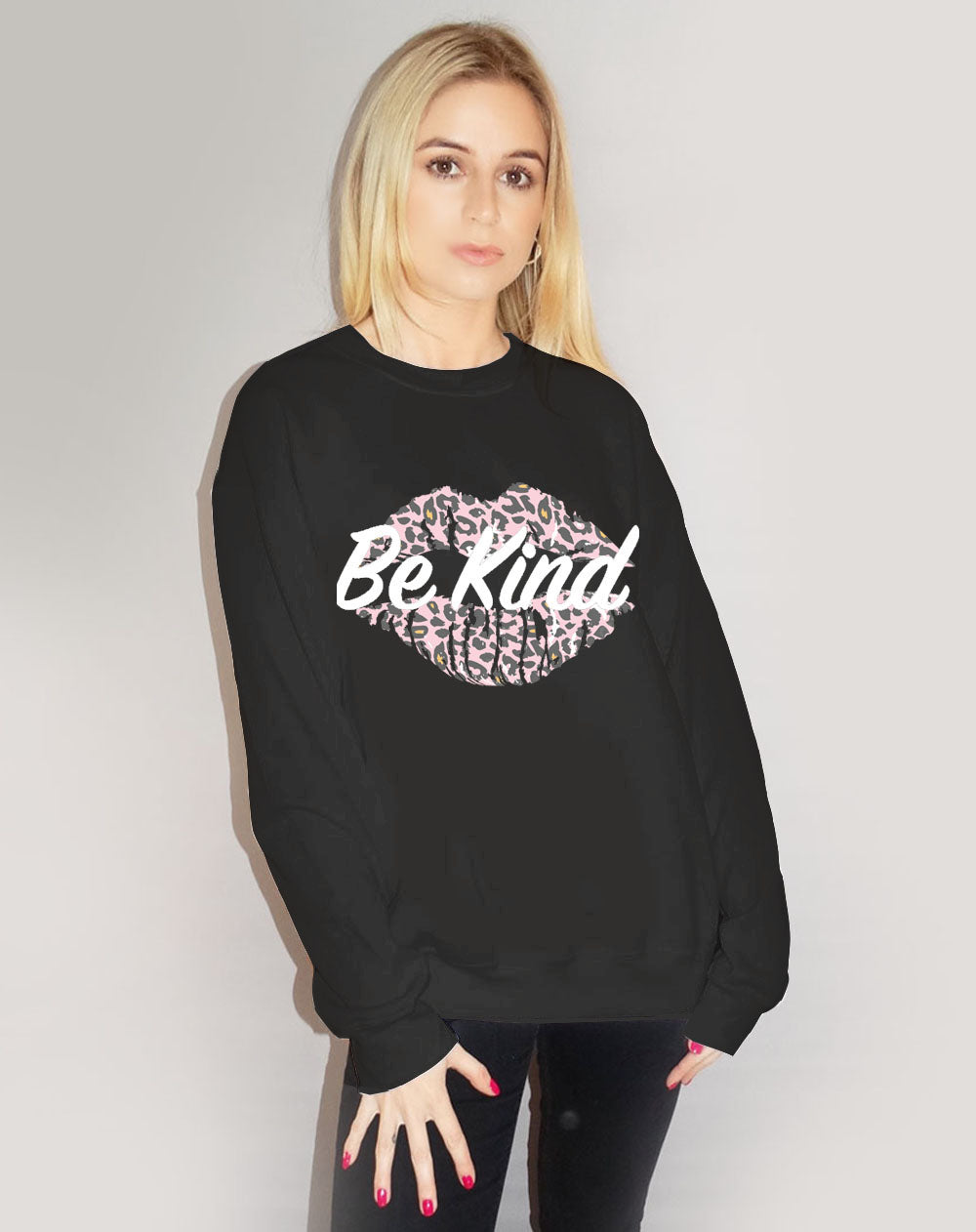 Be Kind Leopard Kiss Black Jumper