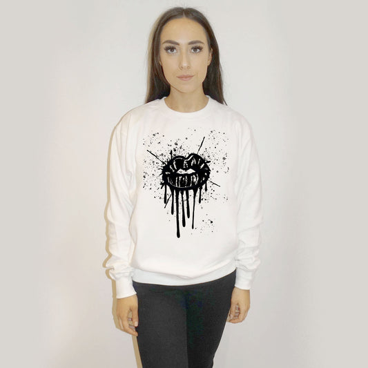 Black Drip Splat Lip Print Jumper In White