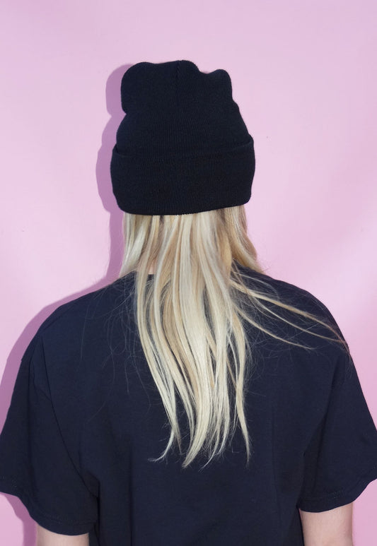 Black Drip Lip Beanie Hat