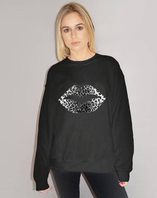 Jumper in Black and White Leopard Lip