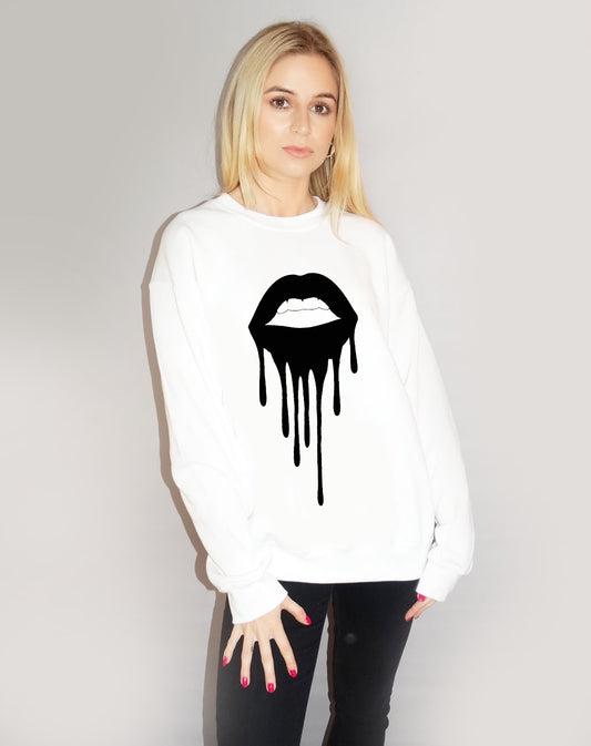 Black Drip Lip Jumper In White