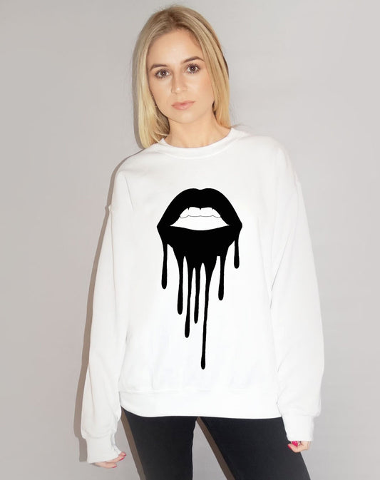 Black Drip Lip Jumper In White