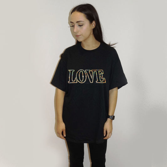 Gold Holographic Love Print Tshirt In Black