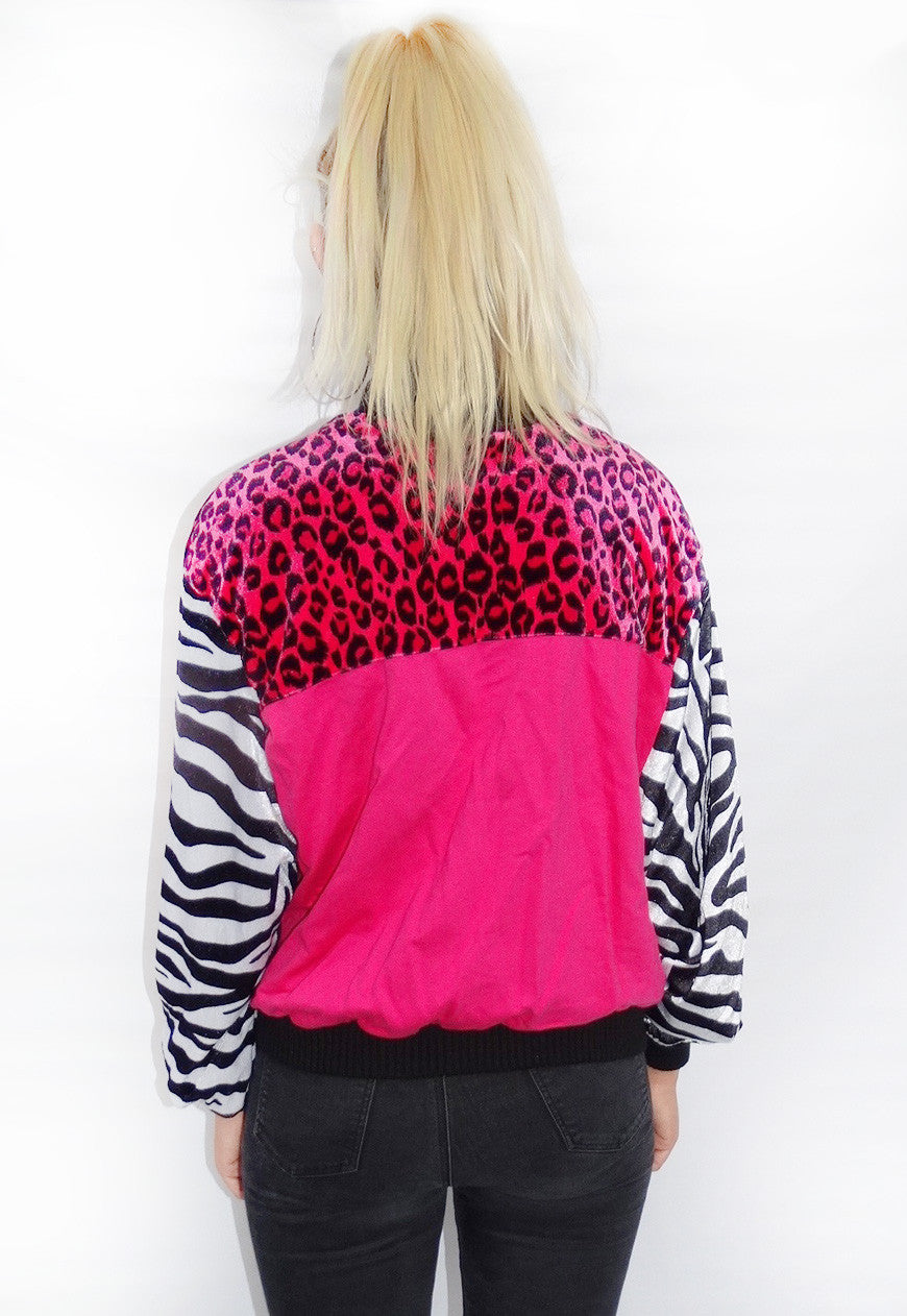 Pink Velour Leopard Bomber Jacket