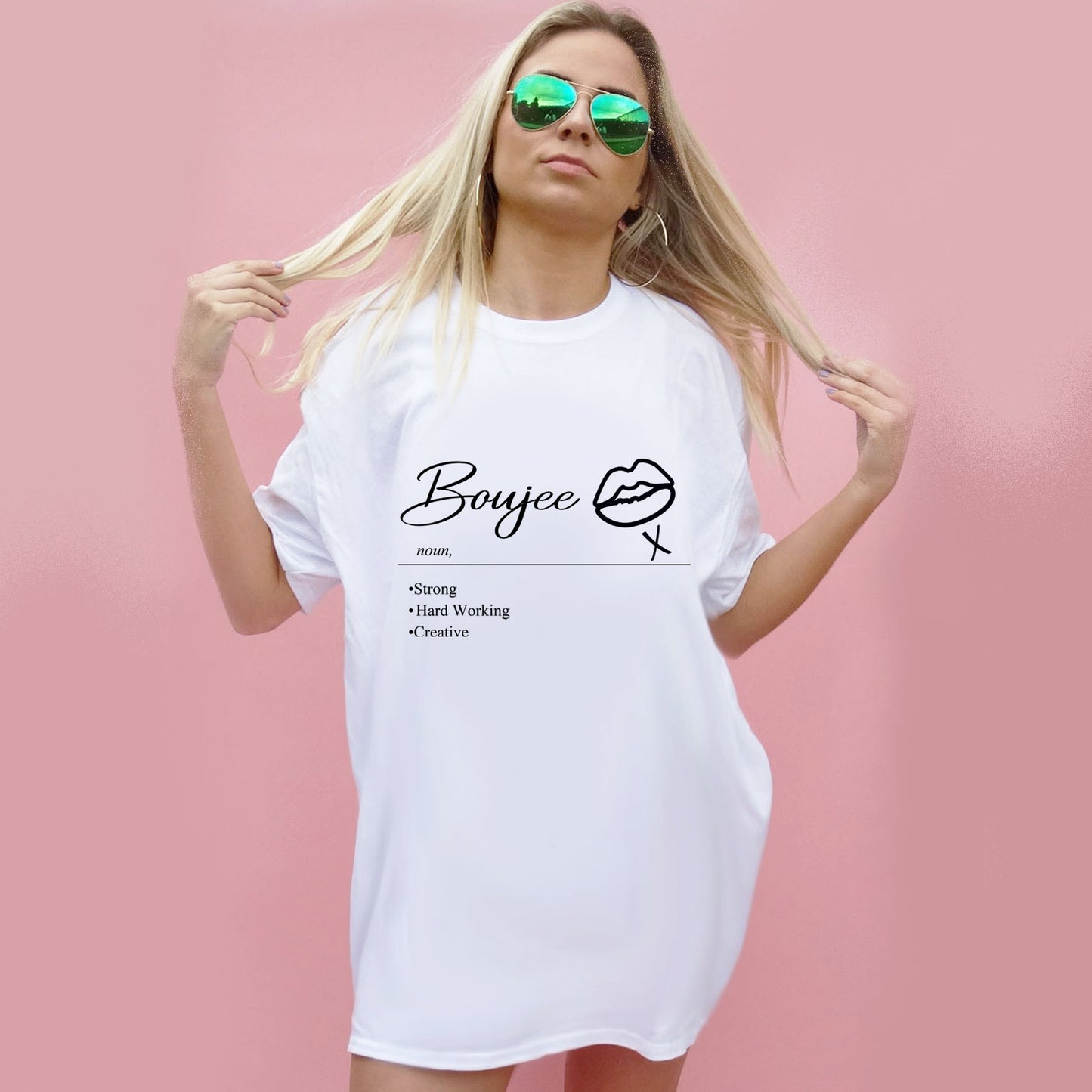 Boujee Black Lip Print Tshirt In White