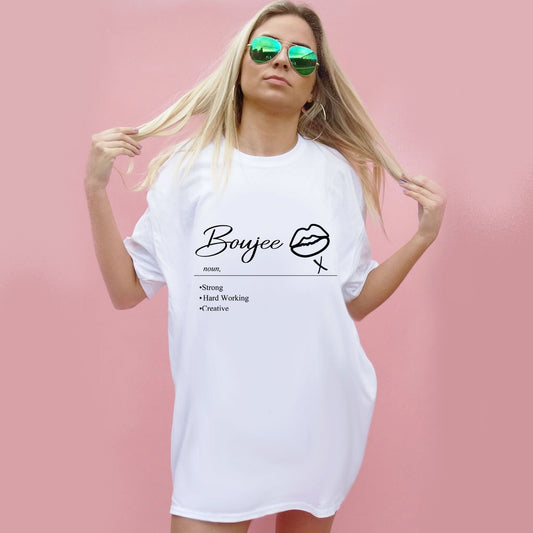 Boujee Black Lip Print Tshirt In White