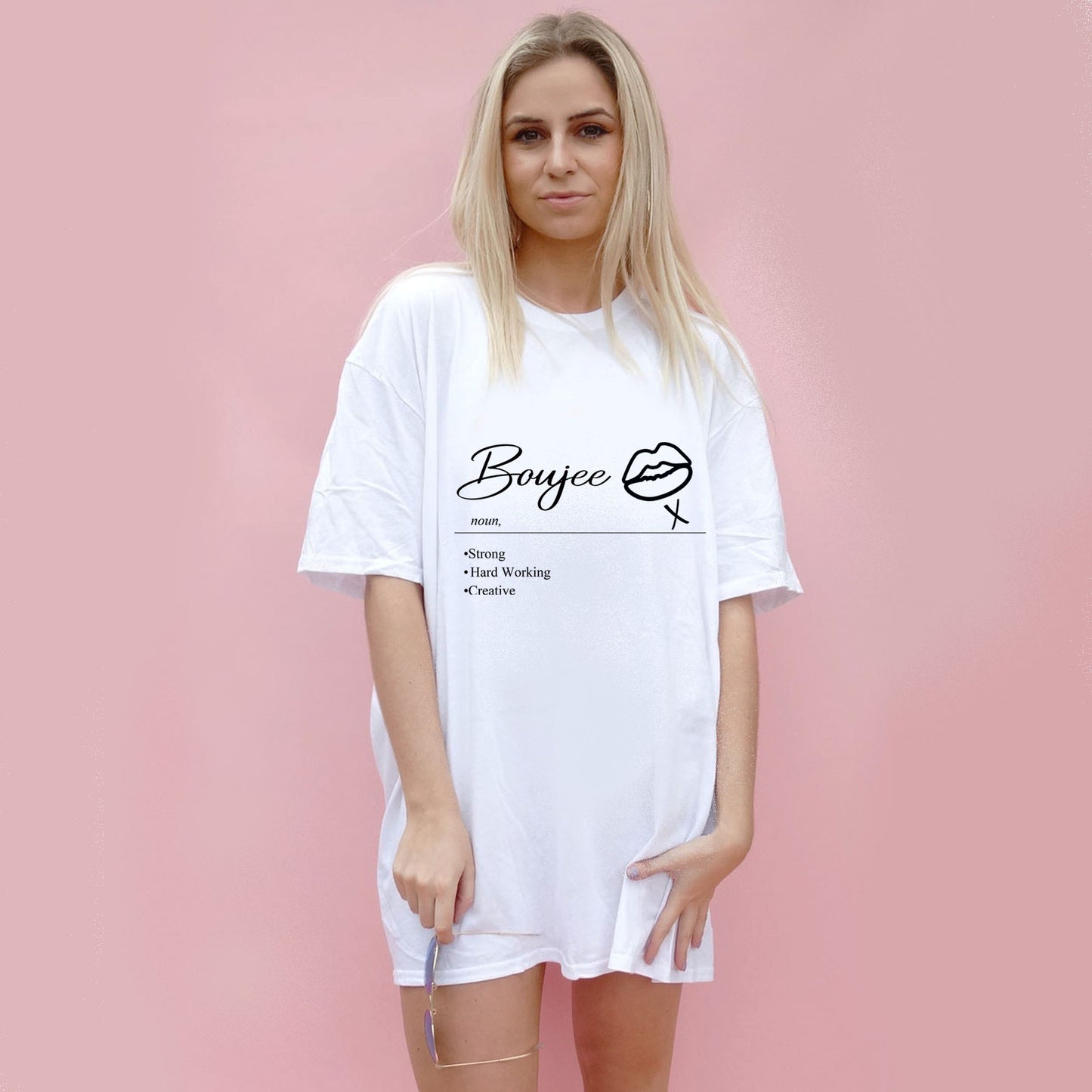 Boujee Black Lip Print Tshirt In White