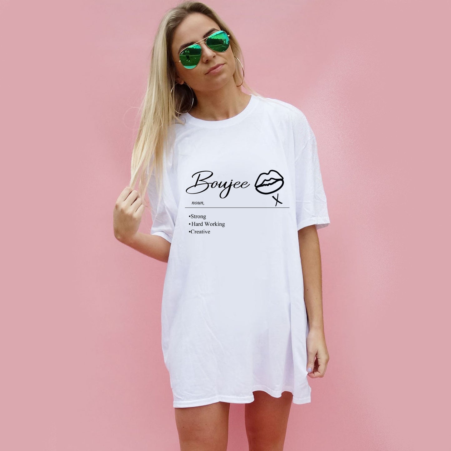 Boujee Black Lip Print Tshirt In White