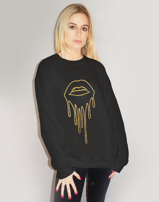 Gold Holographic Drip Lip Outline Jumper In Black