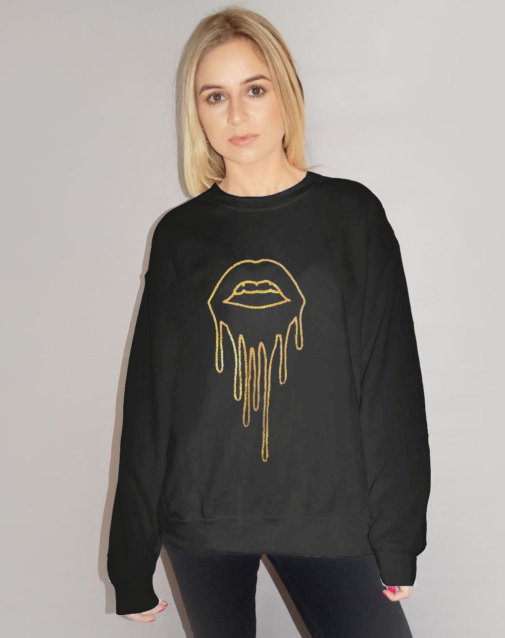 Gold Holographic Drip Lip Outline Jumper In Black