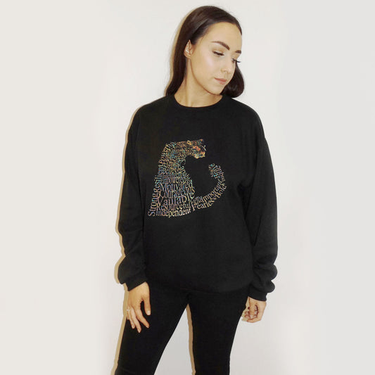 Gold Holographic Leopard Words Print Jumper In Black