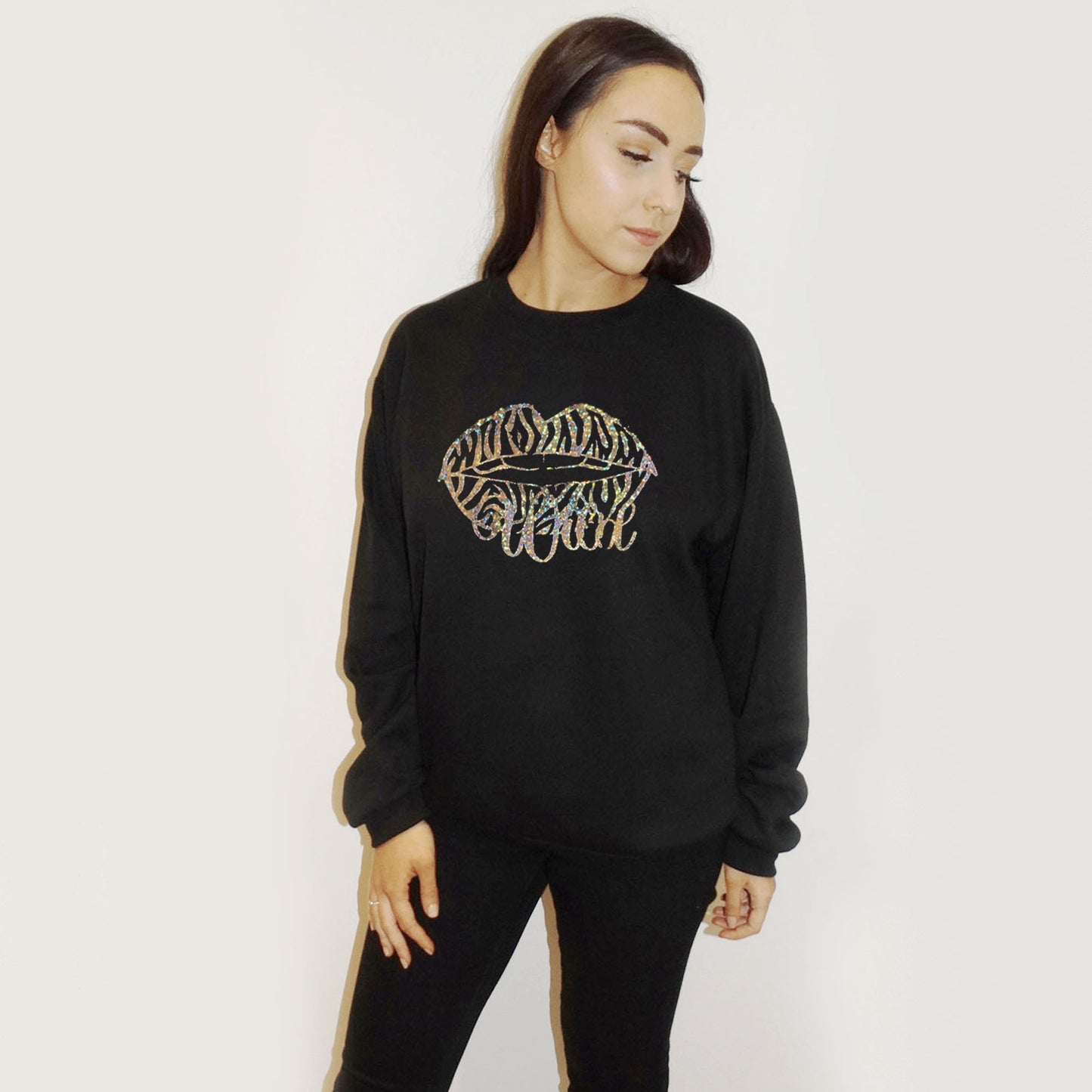 Wild Zebra Print Gold Print Jumper In Black